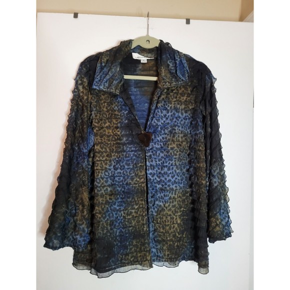 Caroline Rose Luxe Blue and Brown Paisley Blouse Jacket Size XL - Picture 1 of 6